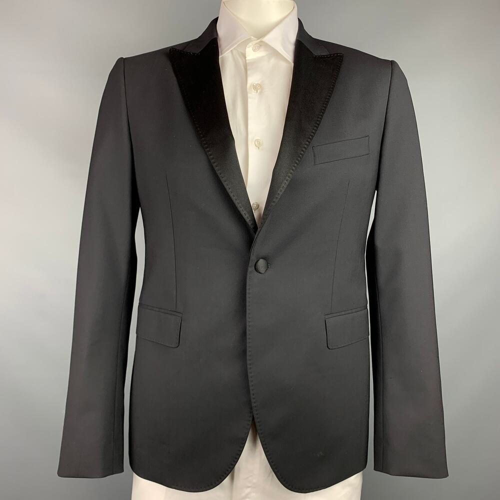 JOHN RICHMOND Size 42 Black Beaded Wool Peak Lapel Sport Coat